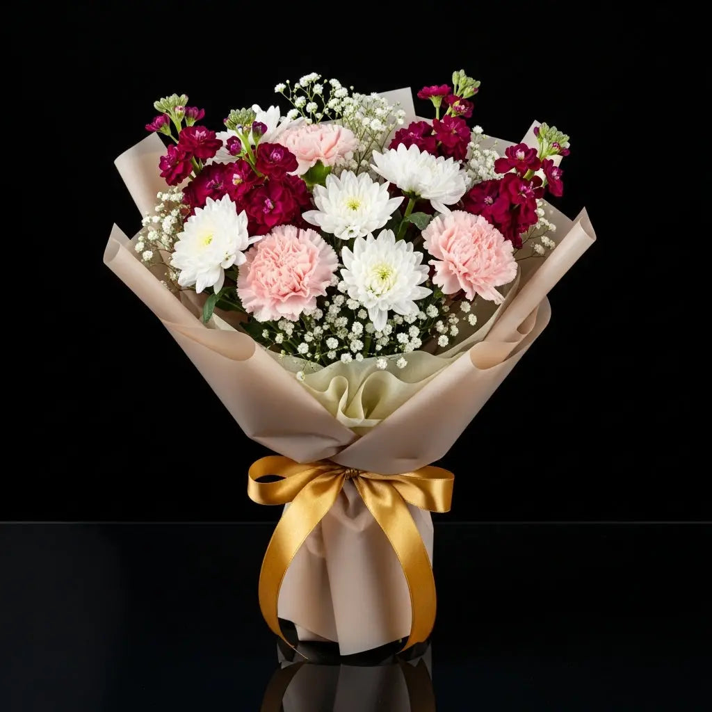 Pink Carnation, Matthiola & Chrysanthemum Bouquet for Anniversary bloomsandbeansae