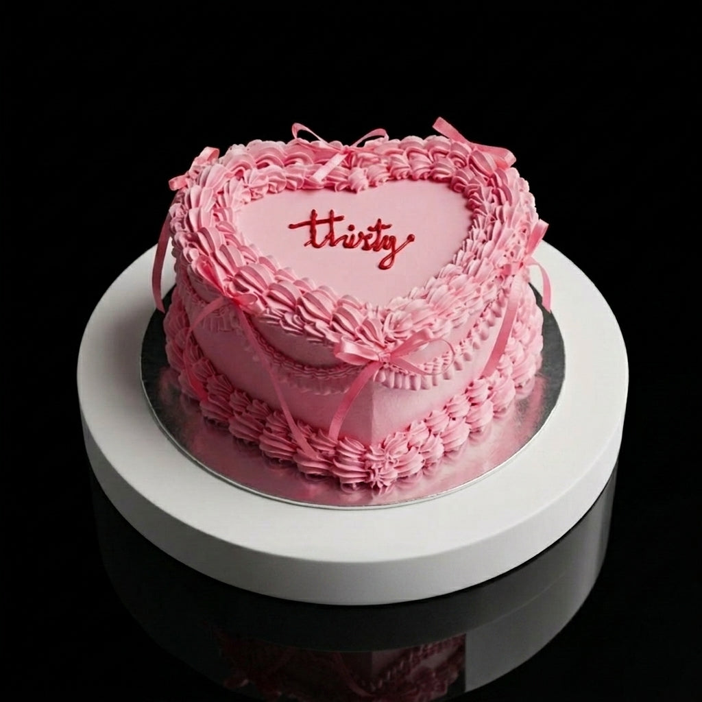 Pink Heart-Shaped Vanilla Cake bloomsandbeansae