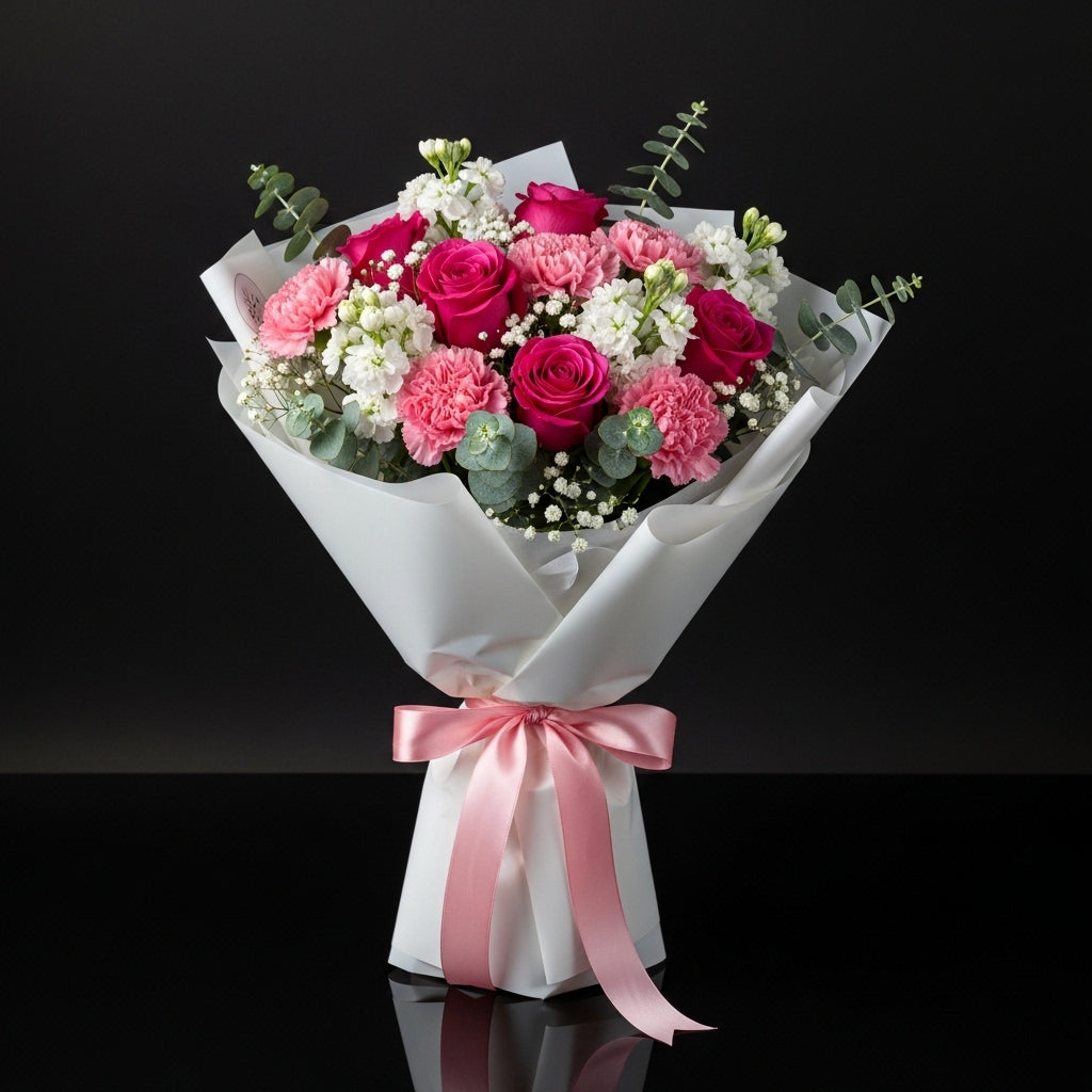 Pink Roses & Mixed Blooms Graduation Bouquet bloomsandbeansae