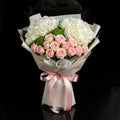 Pink Roses & White Hydrangea Bouquet for Birthday bloomsandbeansae