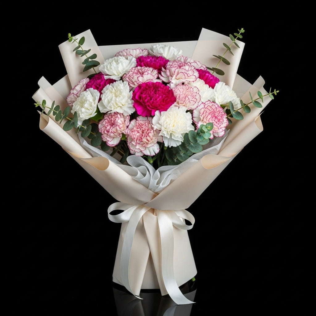 Pink & White Carnations Bouquet bloomsandbeansae