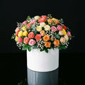 Premium White Round Flower Box with 45 Multicolor Roses bloomsandbeansae