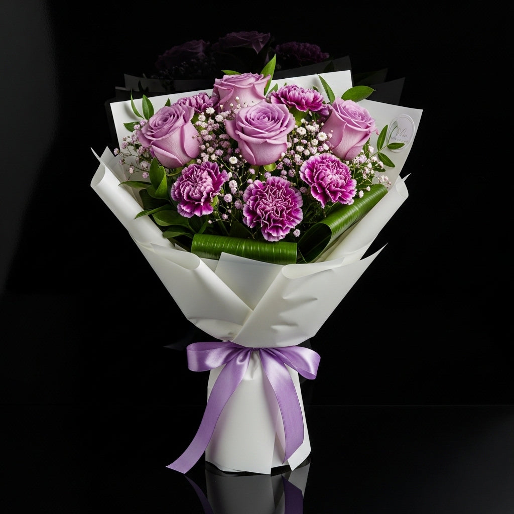 Purple Roses & Carnations Graduation Bouquet bloomsandbeansae