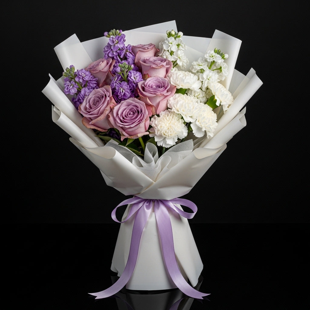Purple & White Mixed Blooms Bouquet bloomsandbeansae