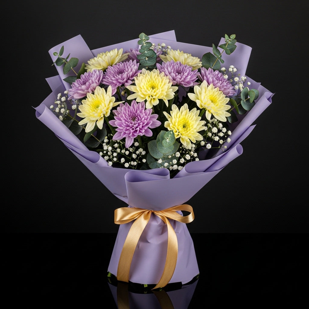 Purple & Yellow Chrysanthemum Bouquet bloomsandbeansae