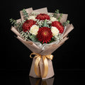 Red Chrysanthemum & White Rose Bouquet for Anniversary bloomsandbeansae