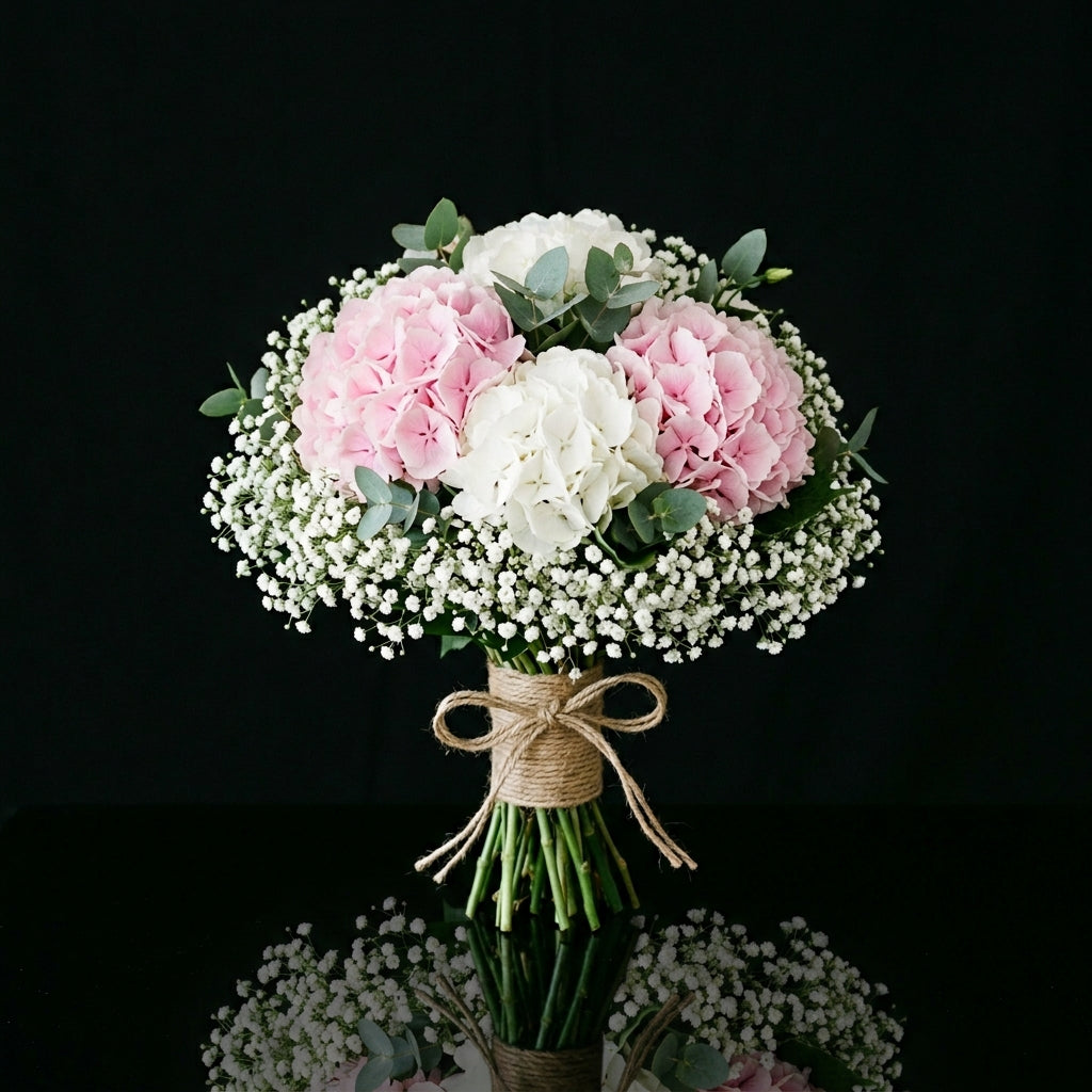 Soft Bridal Bouquet of Pink & White Hydrangeas bloomsandbeansae