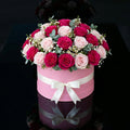 Soft Pink Round Flower Box with 25 Pink Roses bloomsandbeansae