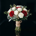 Striking Bridal Bouquet of White Roses & Red Chrysanthemums bloomsandbeansae