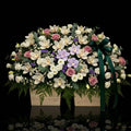 Sympathy Casket Spray with Orchids, Roses, Fillers, Secondary Flowers & Greenery bloomsandbeansae