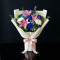 Teacher’s Day Elegant Blue Rose & Pink Lily Bouquet bloomsandbeansae
