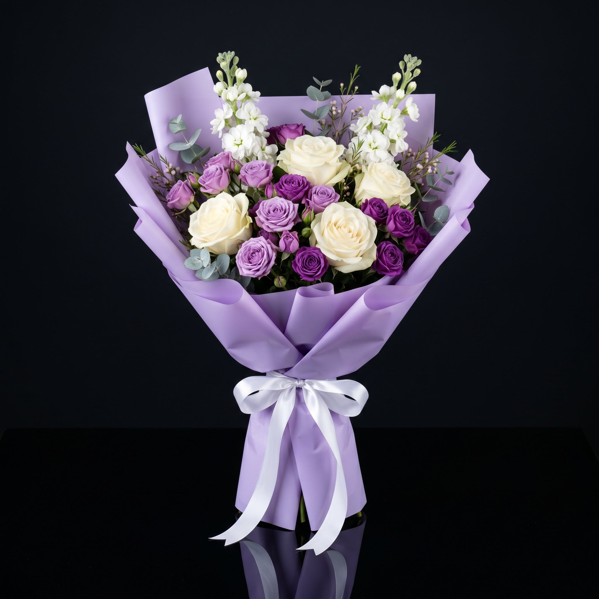Teacher’s Day Elegant White & Purple Floral Bouquet bloomsandbeansae