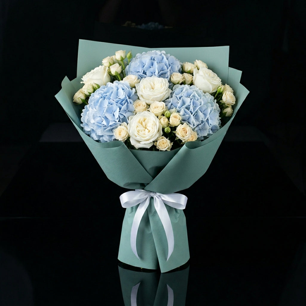 Teacher’s Day Ocean Breeze Hydrangea & Rose Bouquet bloomsandbeansae
