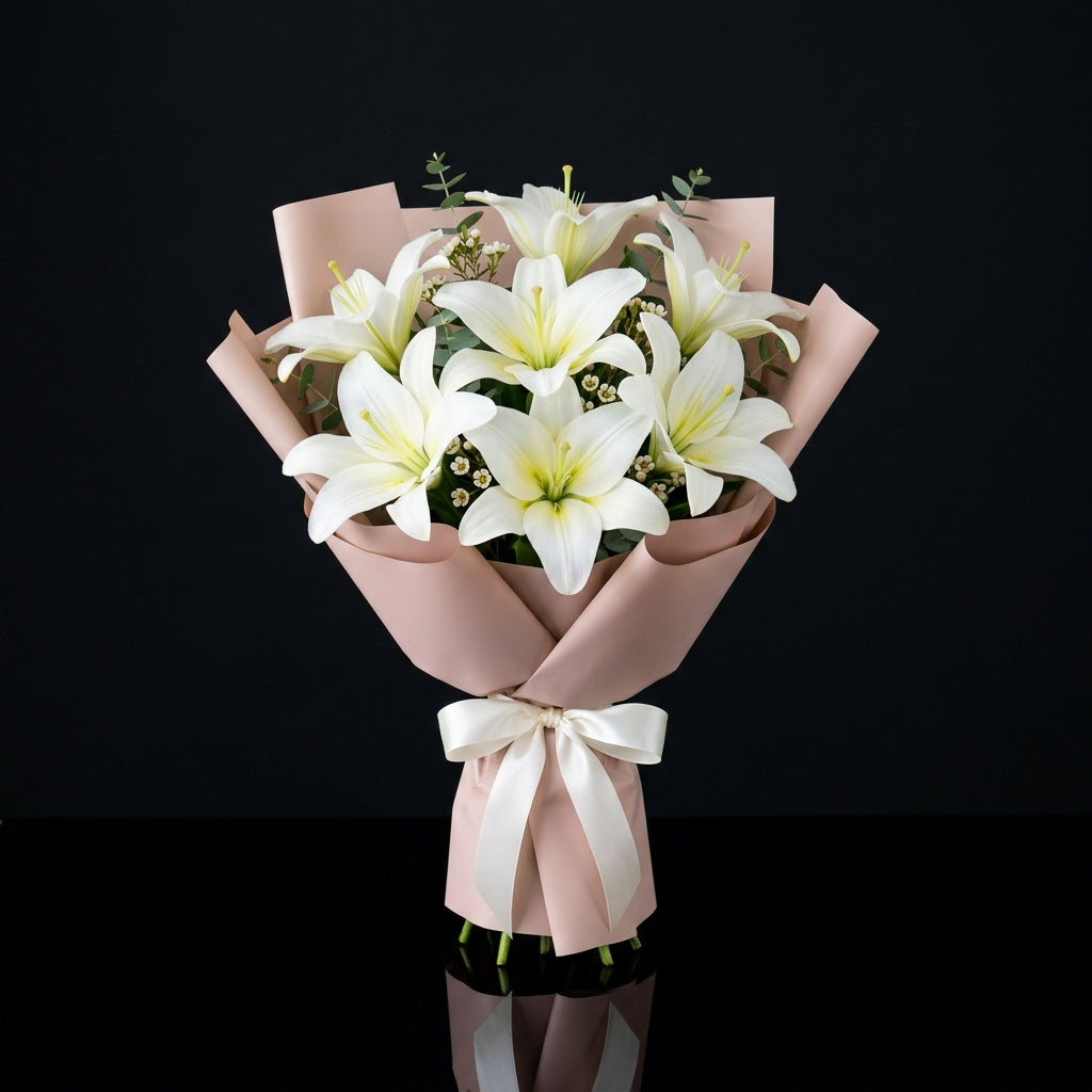 Teacher’s Day Pure White Lily Bouquet bloomsandbeansae