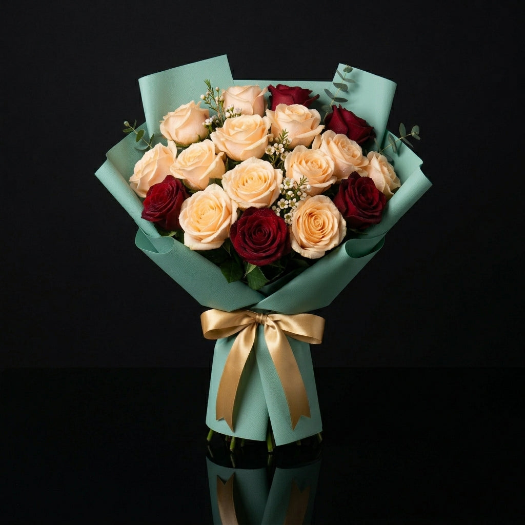 Teacher’s Day Red & Peach Rose Bouquet bloomsandbeansae