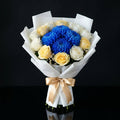 Teacher’s Day White & Yellow Rose with Blue Chrysanthemum Bouquet bloomsandbeansae
