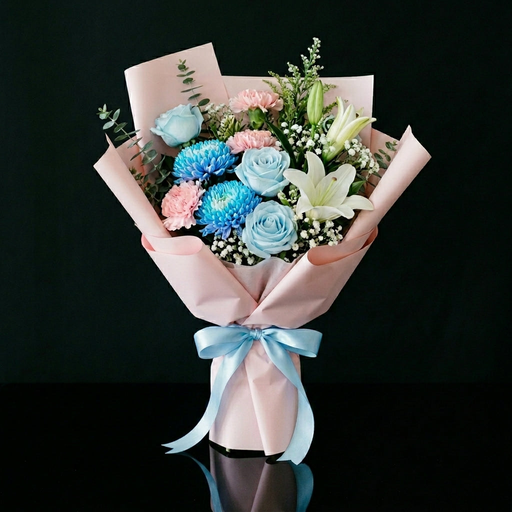 Women’s Day Elegant Blue & Pink Mixed Bouquet bloomsandbeansae