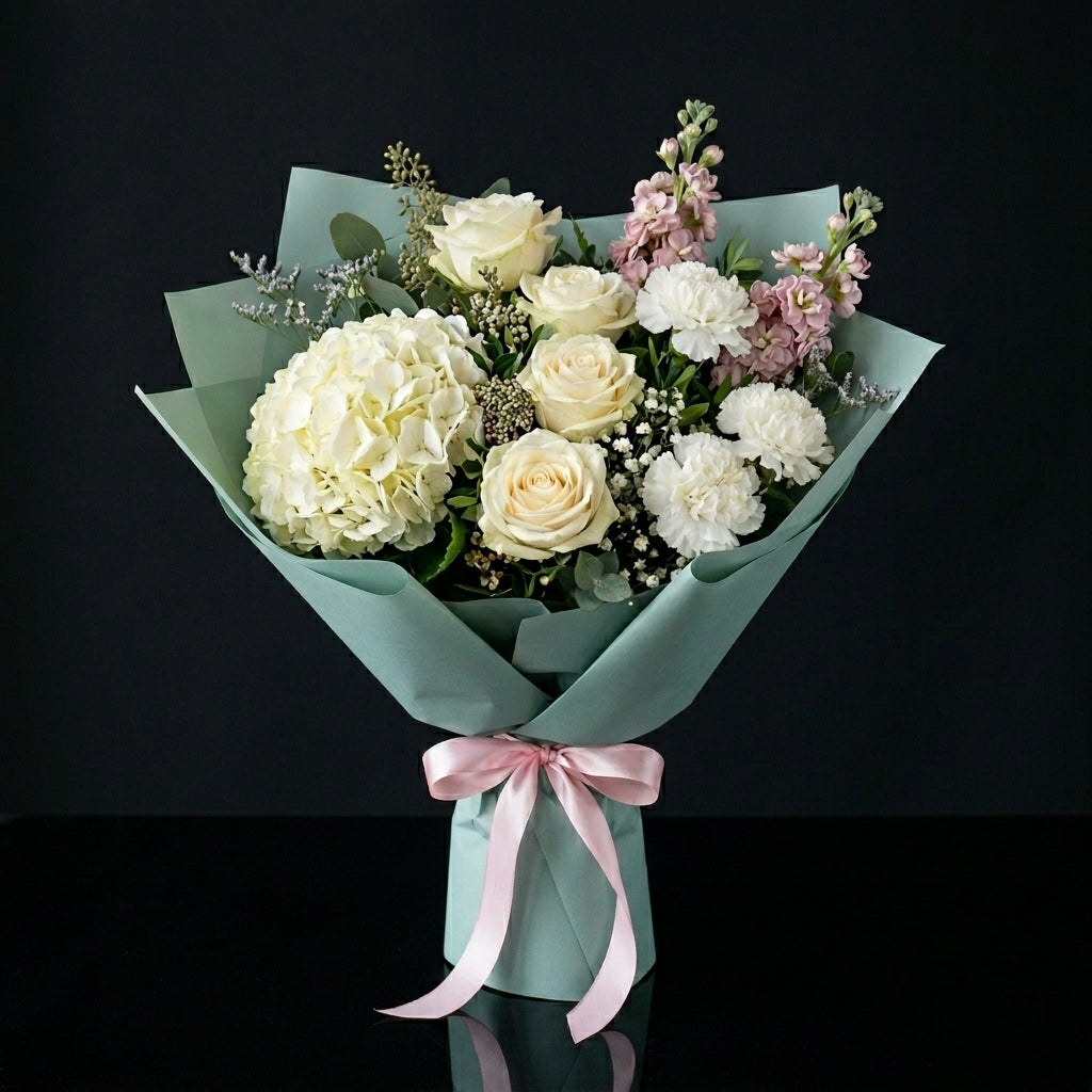 Women’s Day Ivory & White Elegant Hydrangea Bouquet bloomsandbeansae