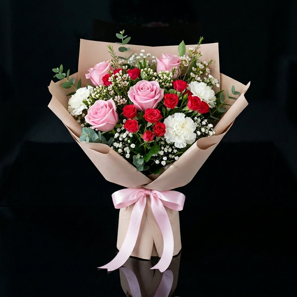 Women’s Day Pink & Red Mixed Rose Bouquet bloomsandbeansae