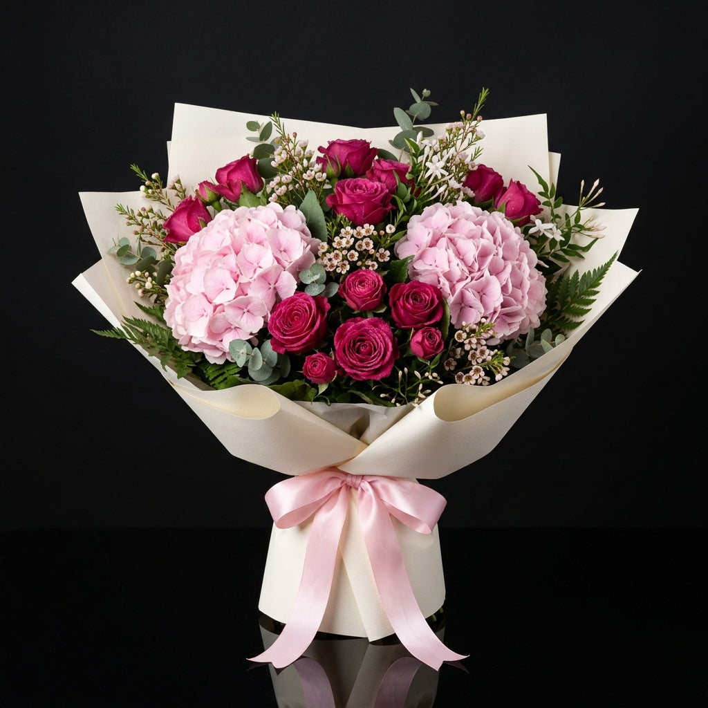 Women’s Day Soft Pink Hydrangea & Baby Rose Bouquet bloomsandbeansae