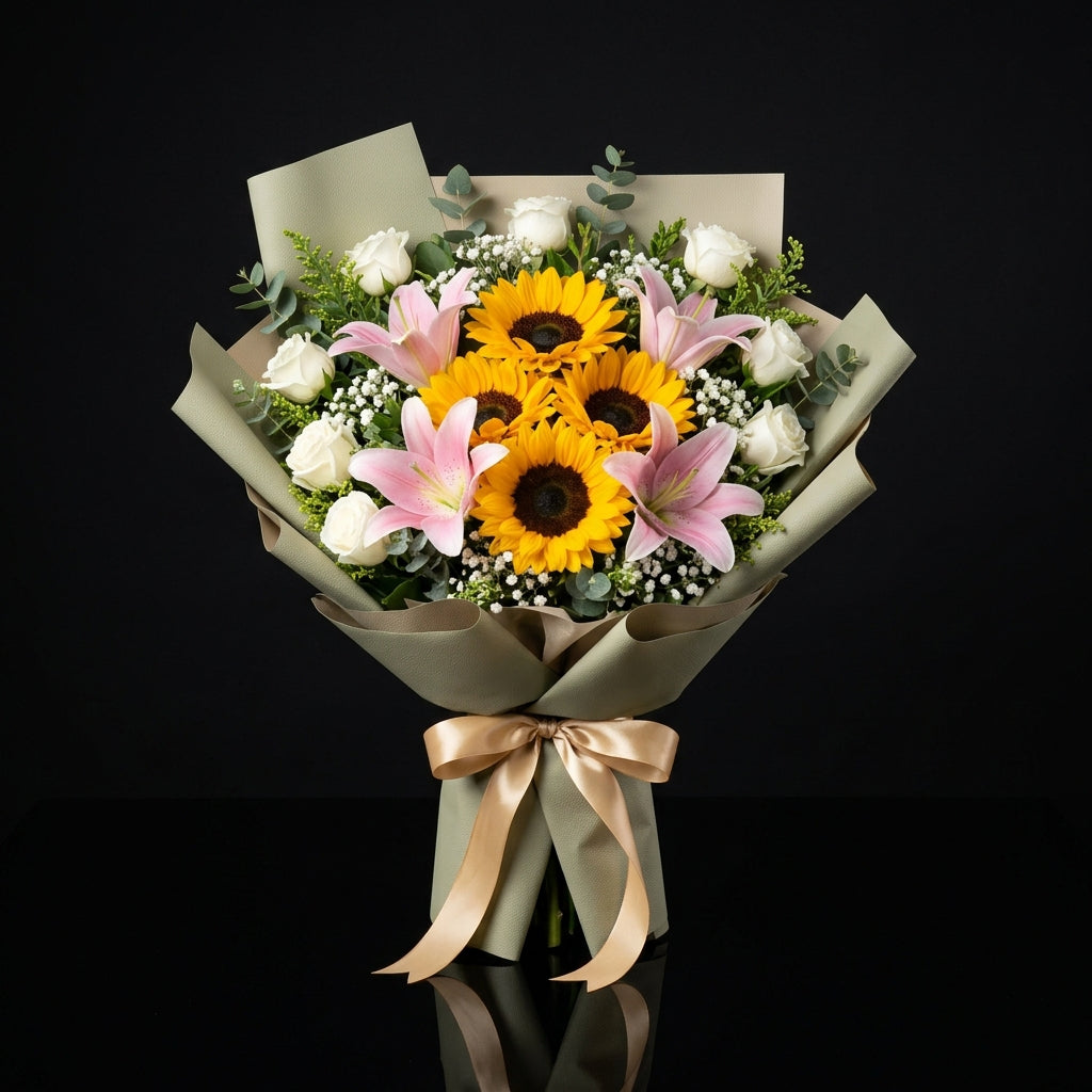 Women’s Day Sunshine Sunflower & Lily Bouquet bloomsandbeansae