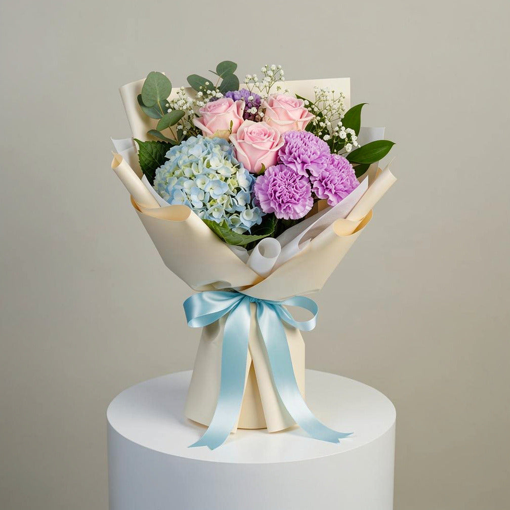Achiever’s Roses, Carnations & Hydrangea Bouquet