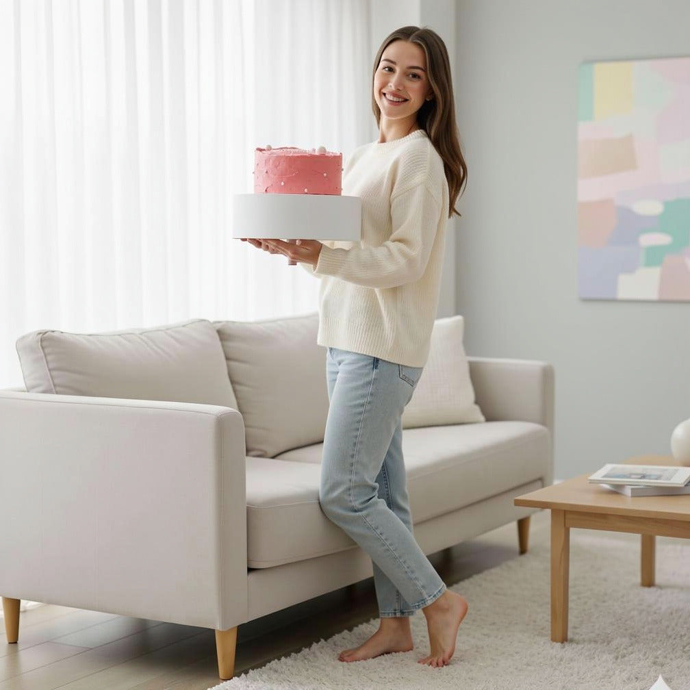 Adorable Pink Vanilla Dream Cake held by a model, view 2