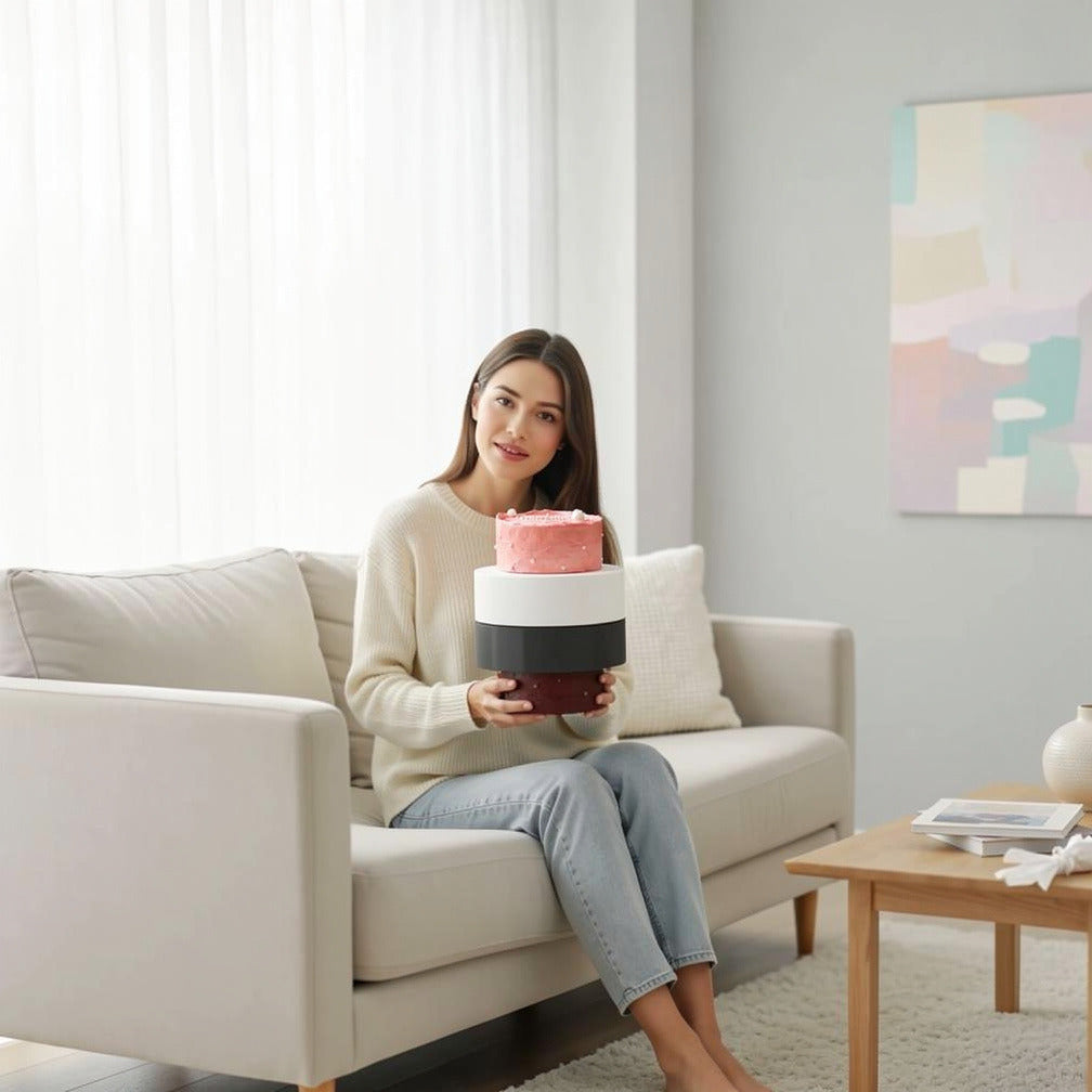 Adorable Pink Vanilla Dream Cake held by a model, view 3