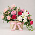 Blush Pink Rose & Lily Basket with Cascading Ivy