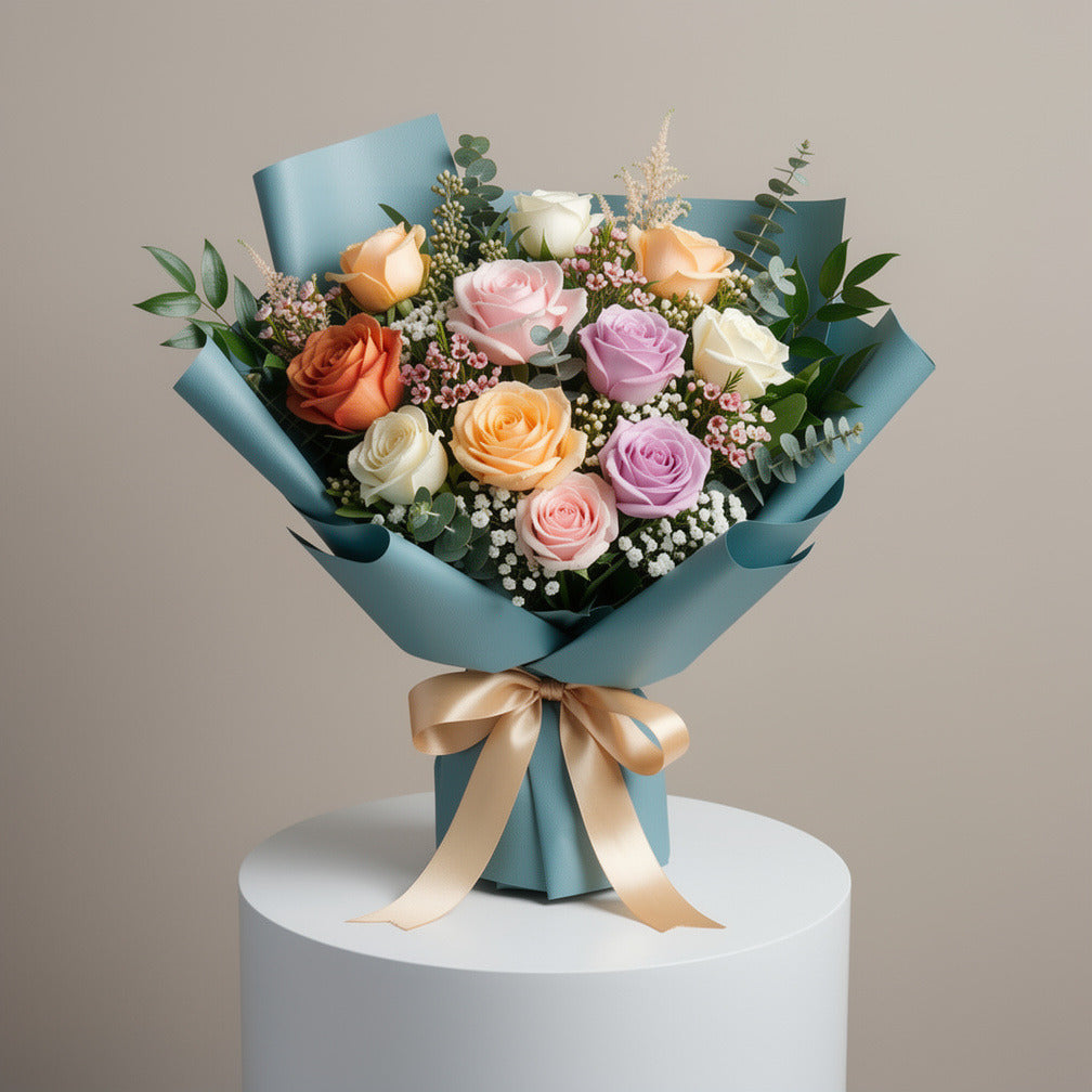 Bouquet of Mixed Roses in Soft Shades for Father’s Day