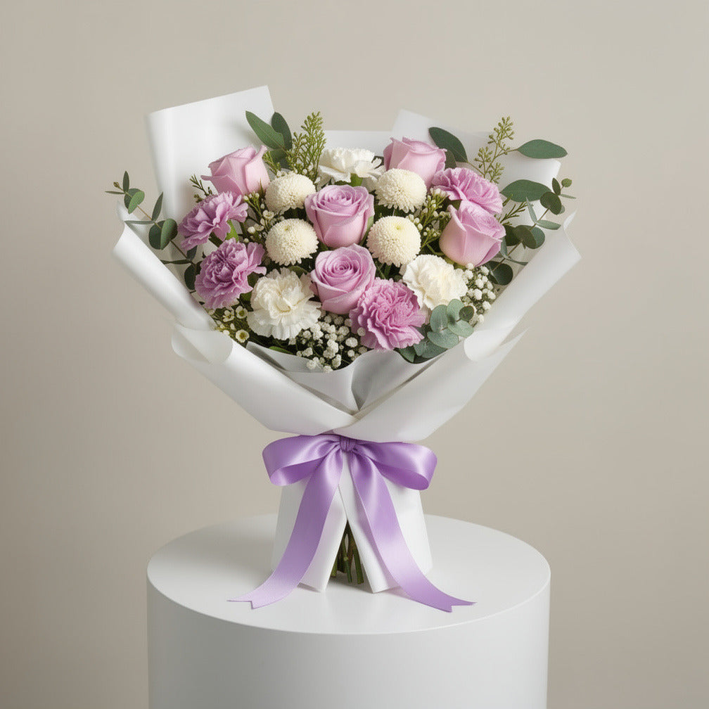 Charming Bouquet of Purple Roses & Mixed Carnations for Father’s Day