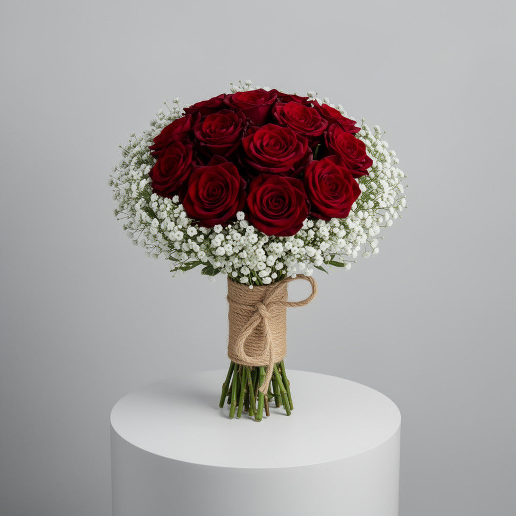 Charming Bridal Bouquet of 15 Elegant Red Roses