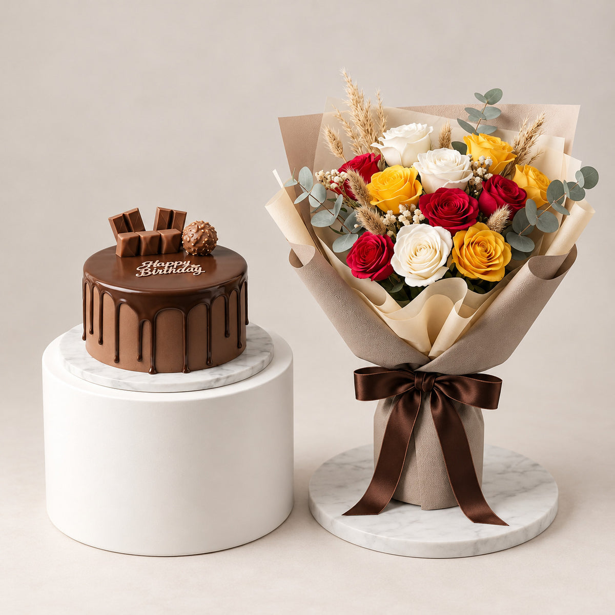 Chocolate Cake & Rose Bouquet Combo