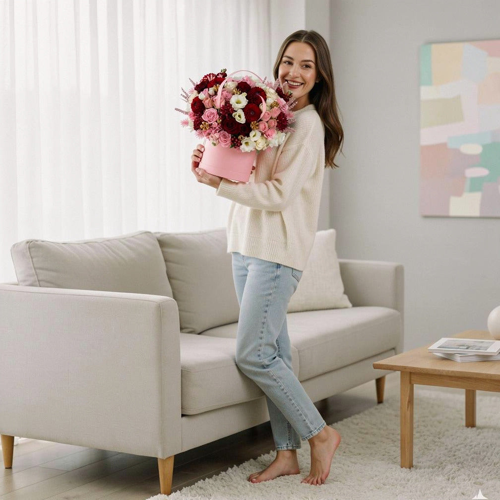 Christmas Special Flower Box held by a model, view 2