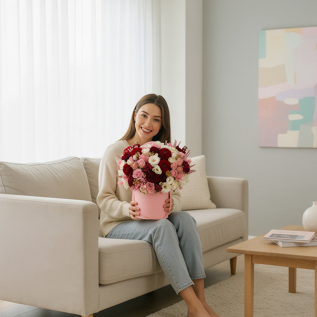 Christmas Special Flower Box held by a model, view 3