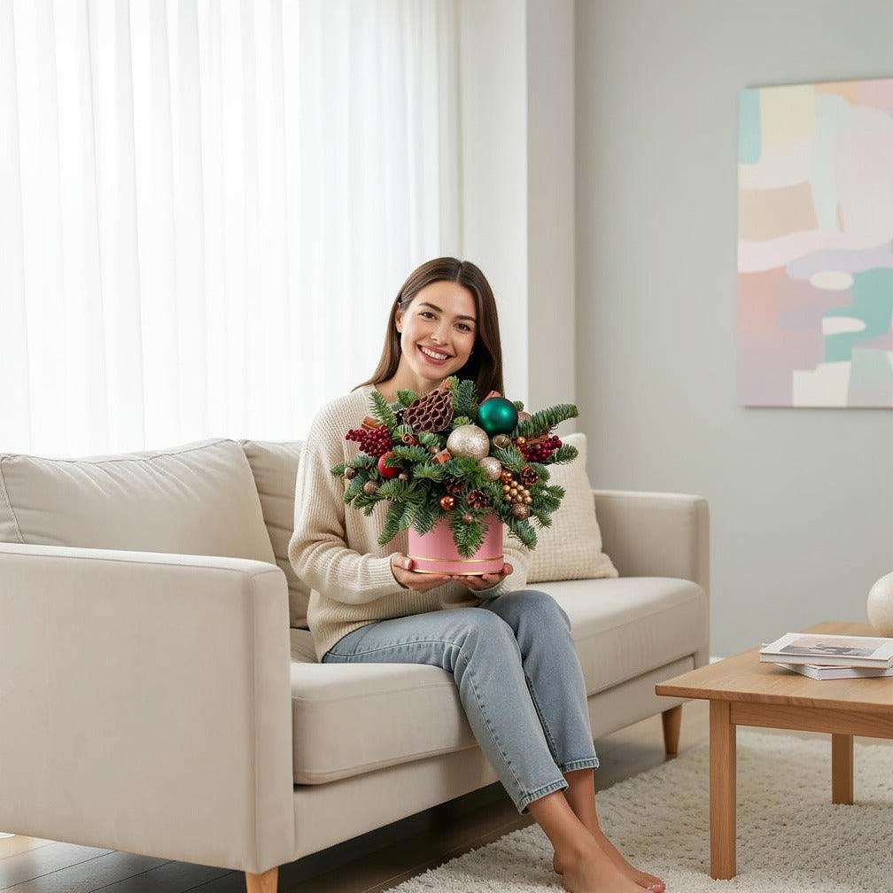 Christmas Special Ornament Flower Box held by a model, view 3