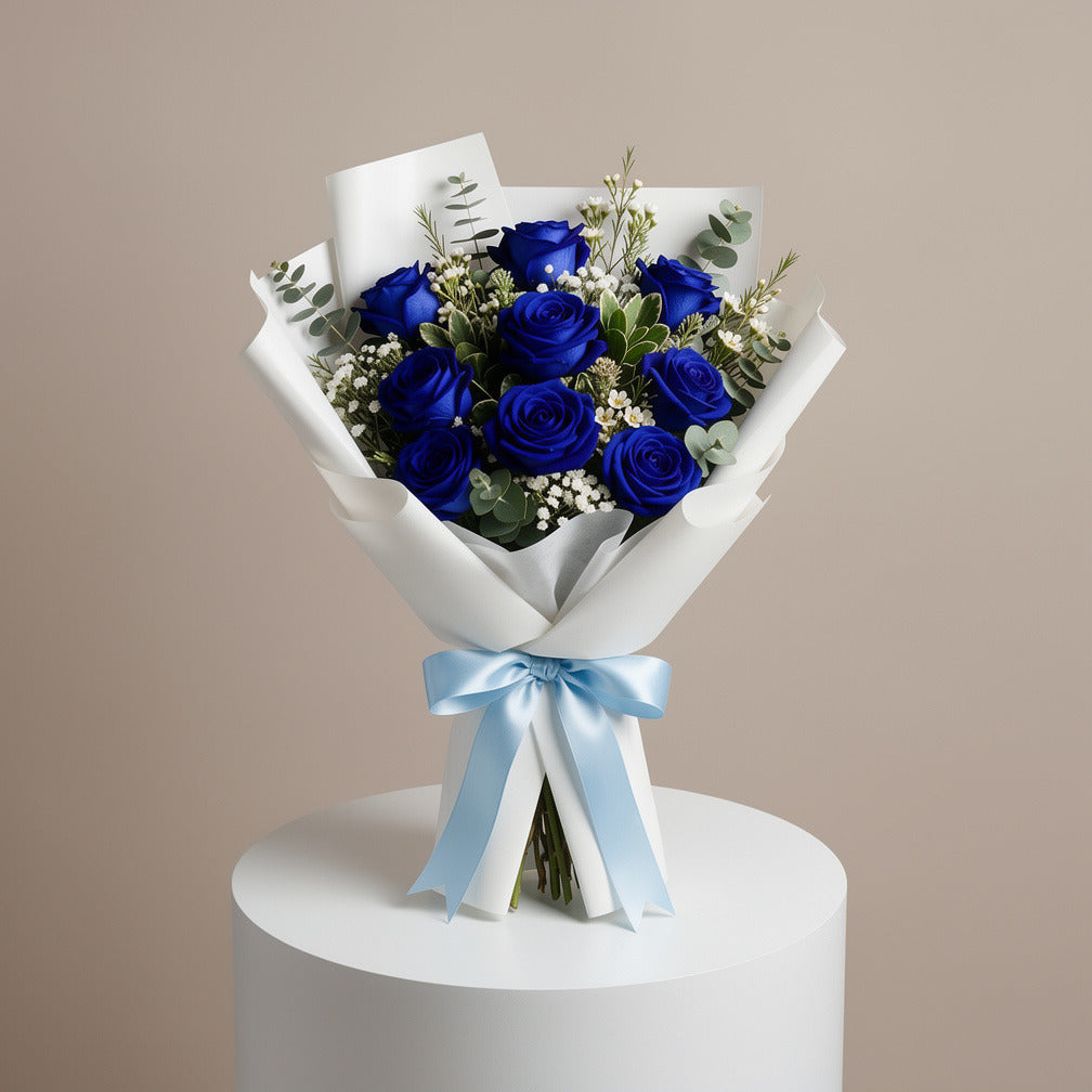 Classic Bouquet of 9 Blue Roses for Father’s Day