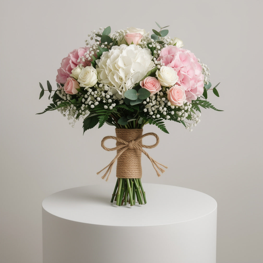 Dreamy Bridal Bouquet of Pink & White Hydrangeas & Baby Roses