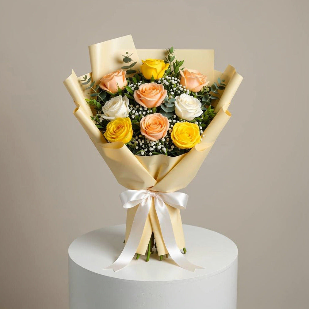 Eid Bright Bouquet of Yellow, White & Peach Roses