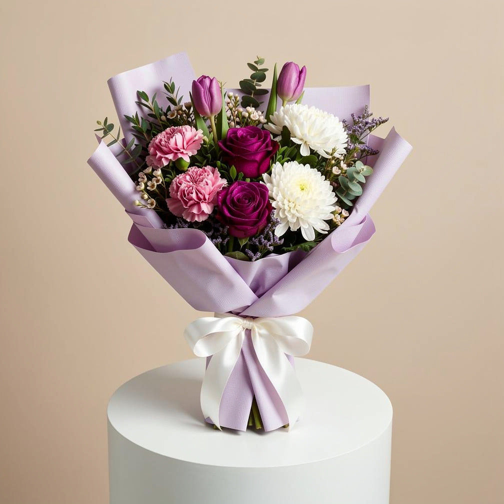 Eid Delight Bouquet of Purple Roses, Tulips & Carnations