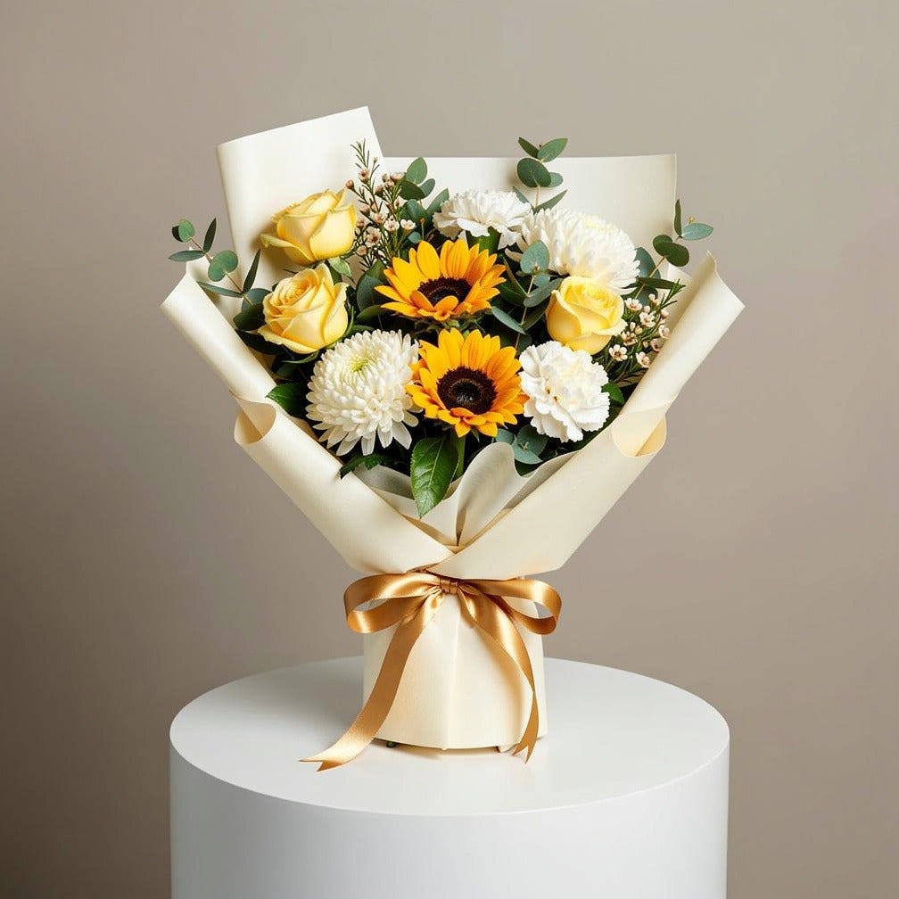 Eid Sunshine Bouquet of Yellow Roses, Chrysanthemum & Sunflowers