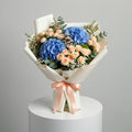 Elegant Blue Hydrangea & Peach Baby Rose Bouquet