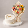 Elegant Combo of White Classic Cake & Mixed Flower Bouquet