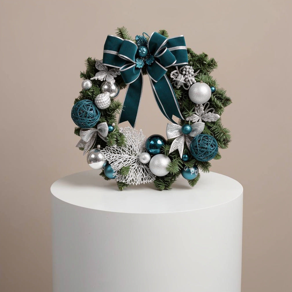 Elegant Green & Silver Christmas Wreath
