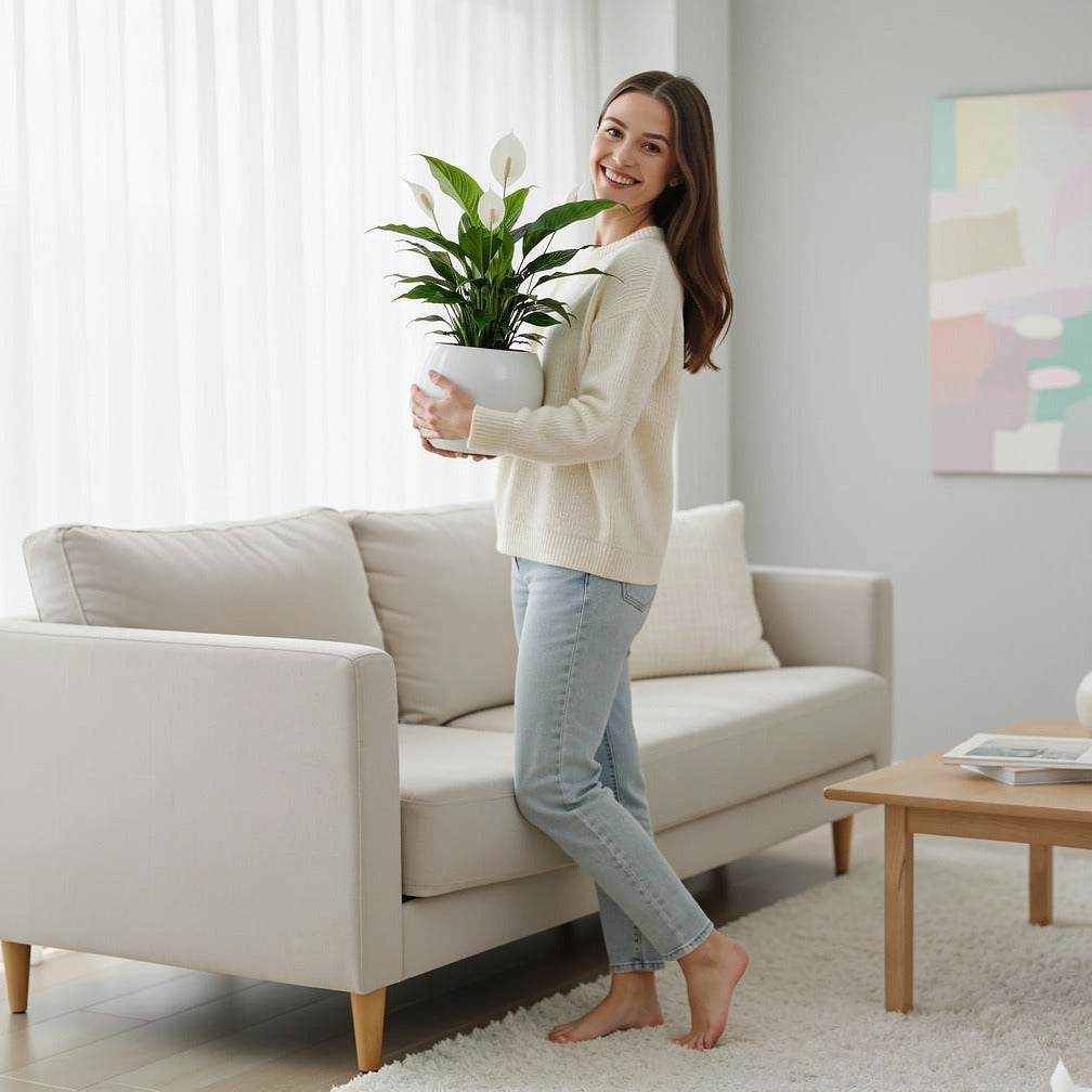 Elegant Peace Lily Plant held by a model, view 2