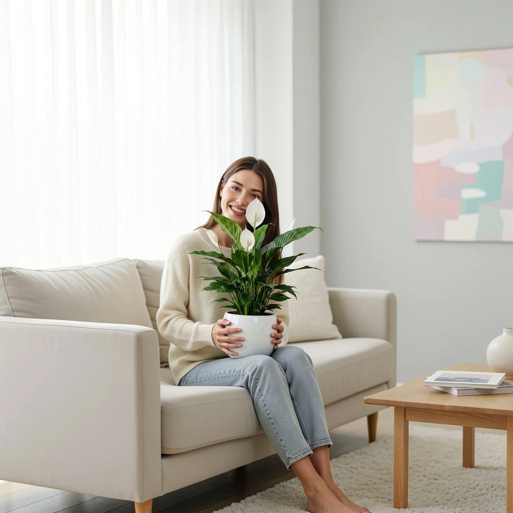Elegant Peace Lily Plant held by a model, view 3