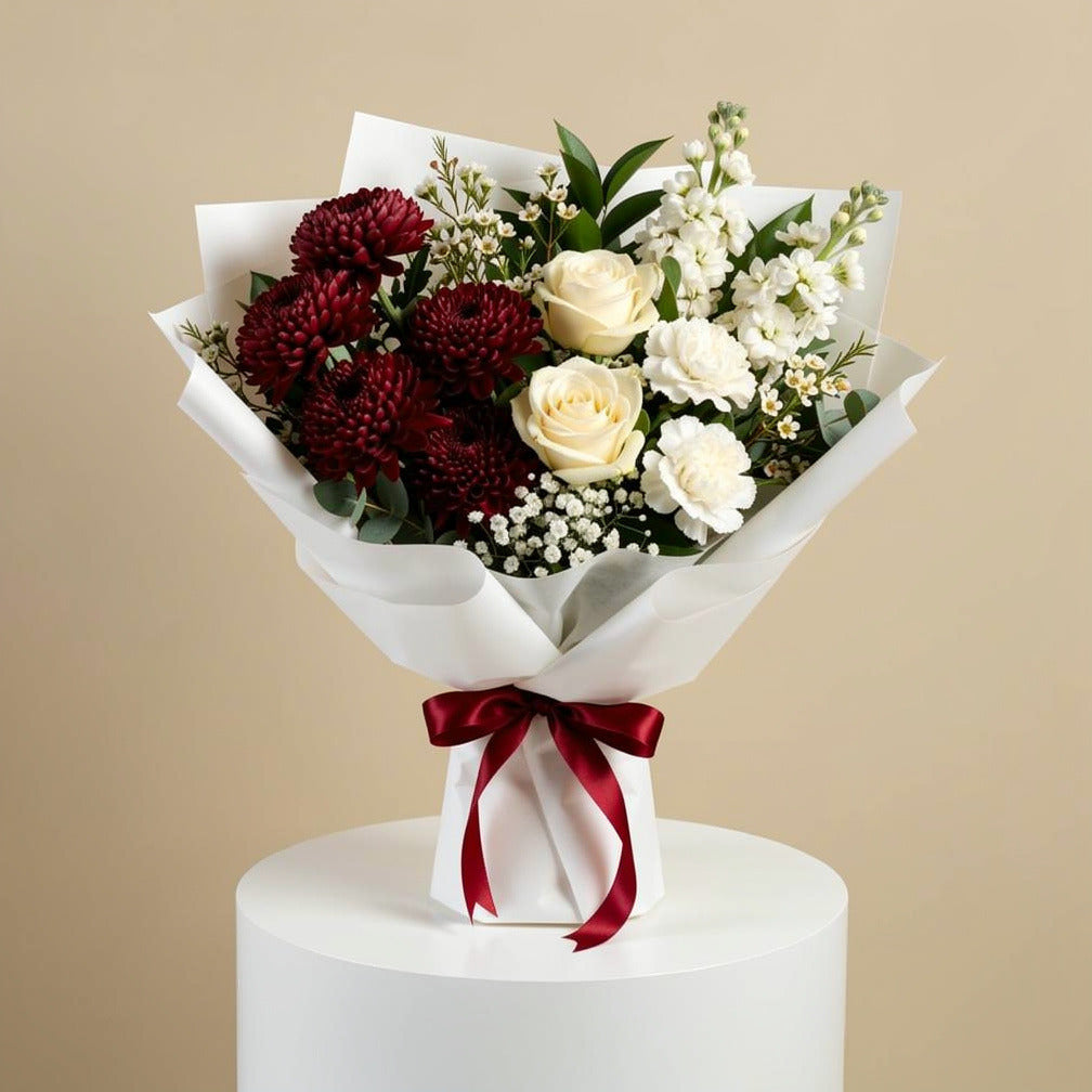 Elegant Red Chrysanthemum & White Flowers Bouquet