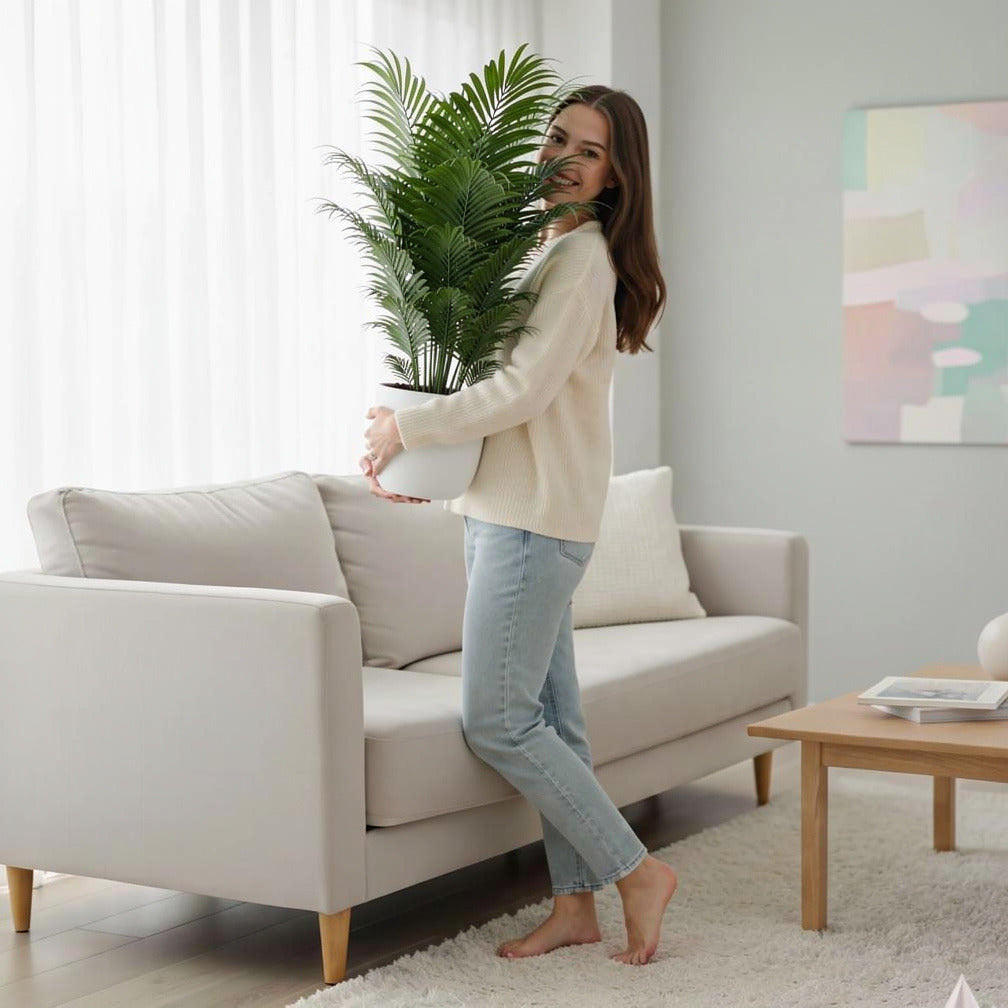 Elegant Small Palm Plant held by a model, view 2