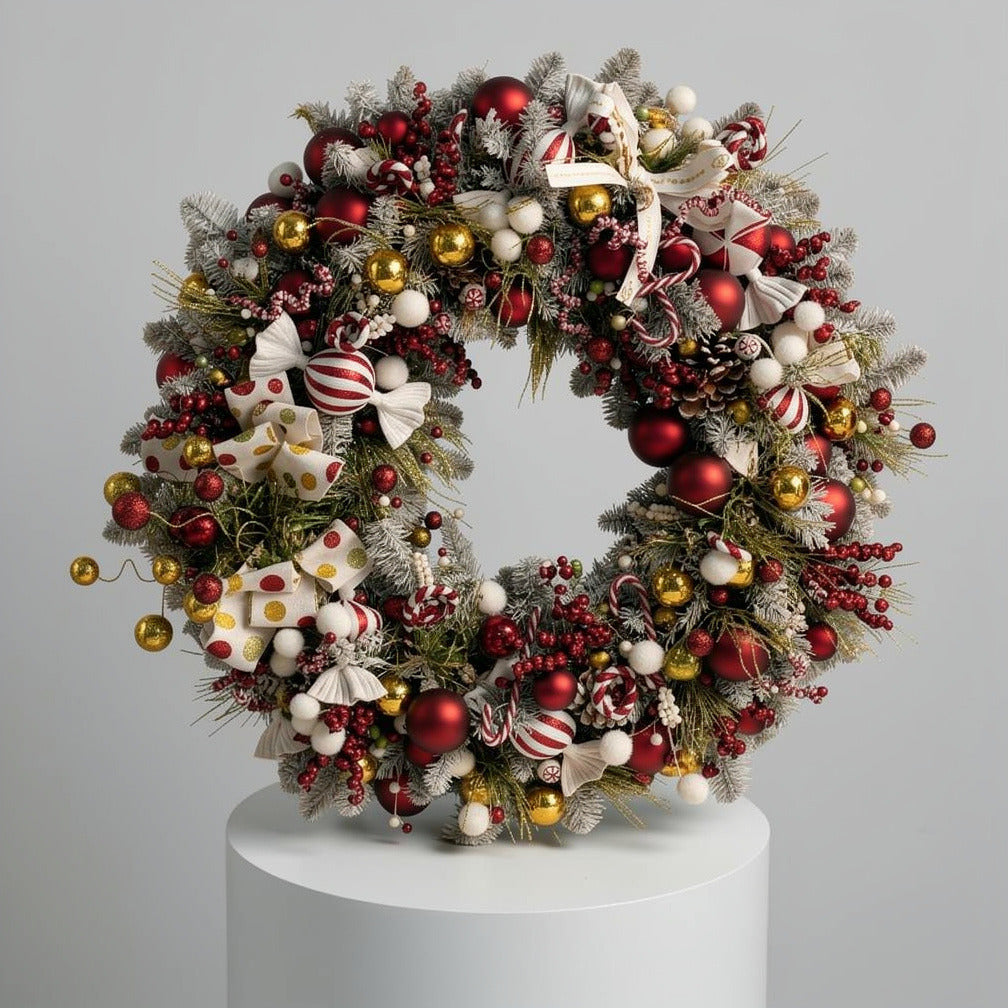 Festive Red & Golden Christmas Wreath