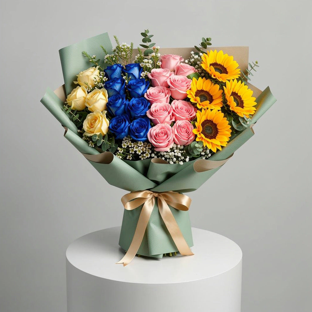 Grand Eid Bouquet of Mixed Roses & Sunflowers